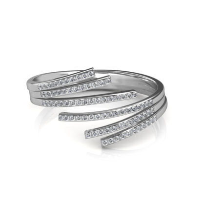White gold diamond spiral wrap ring worn on finger