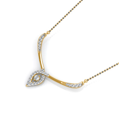 Side profile of yellow gold diamond mangalsutra pendant showing frame depth