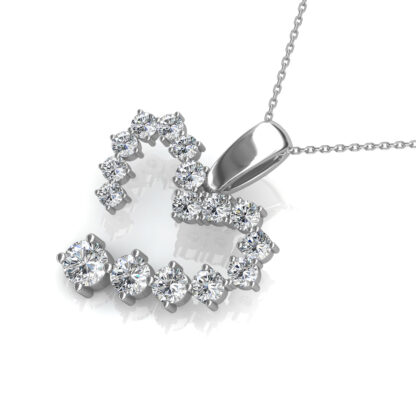 Angled view of white gold diamond heart pendant showing the open outline