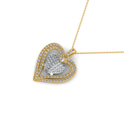 Angled view of yellow gold diamond heart pendant showing the nested outline