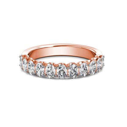 Front view of rose gold oval diamond half eternity ring