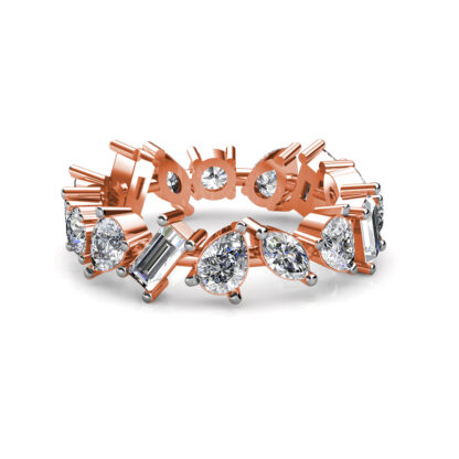 Front view of rose gold mixed shape diamond eternity band
