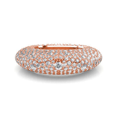 Front view of rose gold full pave diamond dome ring