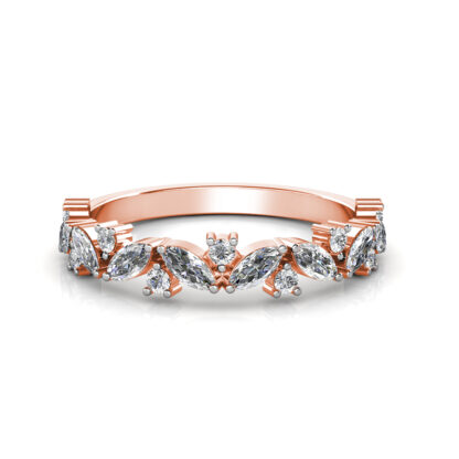 Front view of rose gold marquise diamond leaf vine band