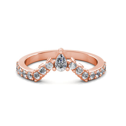 Front view of rose gold pear diamond curved crown band