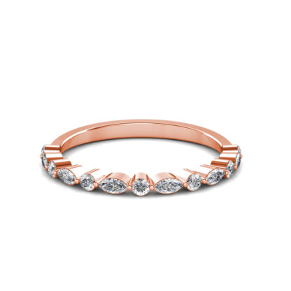 Front view of rose gold marquise and round diamond half eternity ring