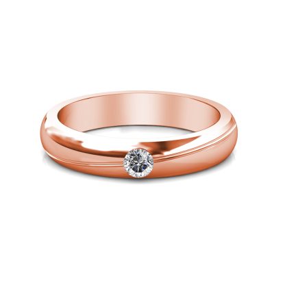 Front view of rose gold flush-set diamond solitaire domed band