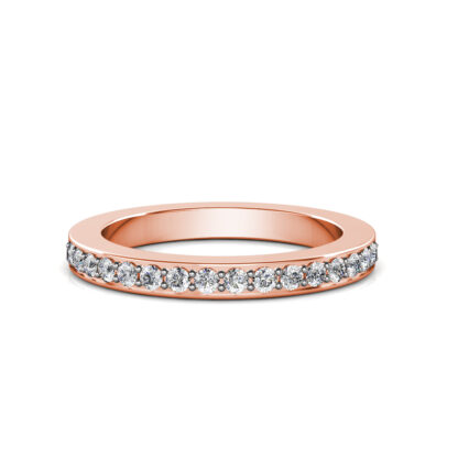 Front view of rose gold pave diamond half eternity band