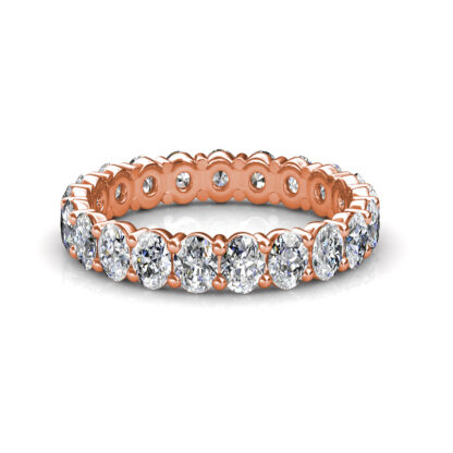 Front view of rose gold oval diamond full eternity ring