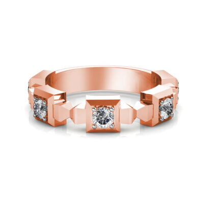 Front view of rose gold geometric block bezel diamond band