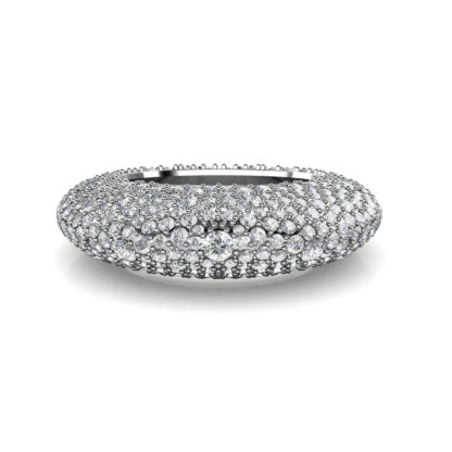 Front view of white gold or platinum full pave diamond dome ring
