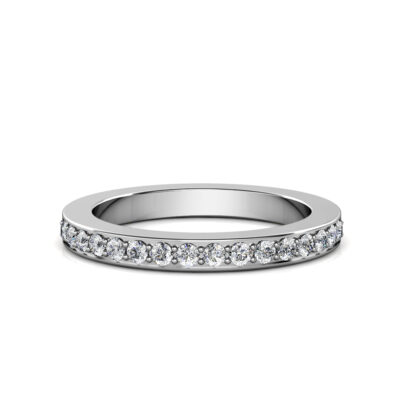 Front view of white gold or platinum pave diamond half eternity band