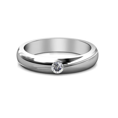 Front view of white gold or platinum flush-set diamond solitaire domed band