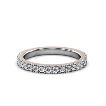 Front view of white gold or platinum prong-set diamond half eternity ring