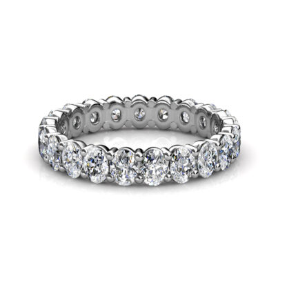 Front view of white gold or platinum oval diamond full eternity ring