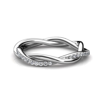 Front view of white gold or platinum twisted pave diamond rope band