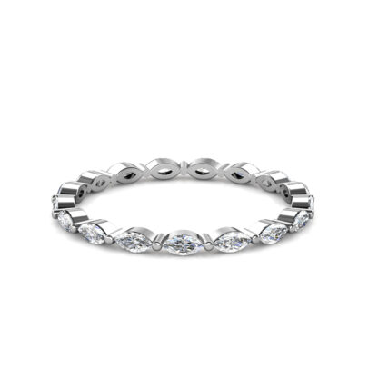 Front view of white gold or platinum marquise diamond station eternity ring