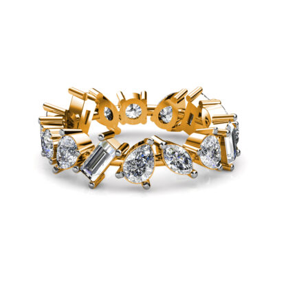 Front view of yellow gold mixed shape diamond eternity band