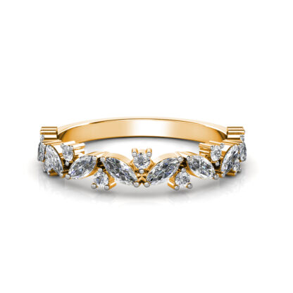 Front view of yellow gold marquise diamond leaf vine band