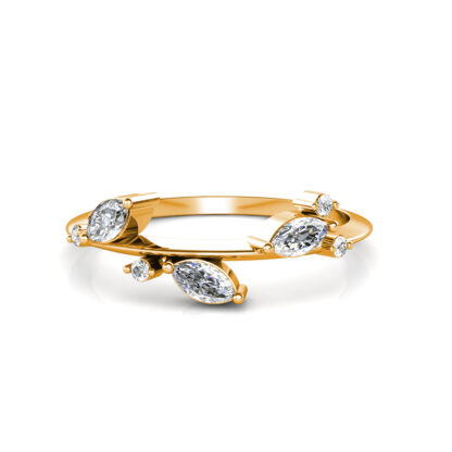 Front view of yellow gold marquise diamond branch ring