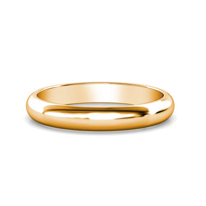 Front view of yellow gold polished domed wedding band