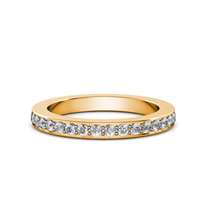 Front view of yellow gold pave diamond half eternity band