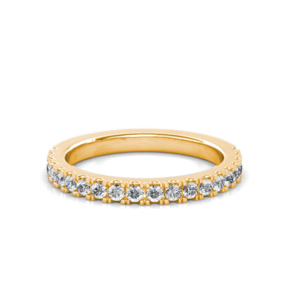 Front view of yellow gold prong-set diamond half eternity ring