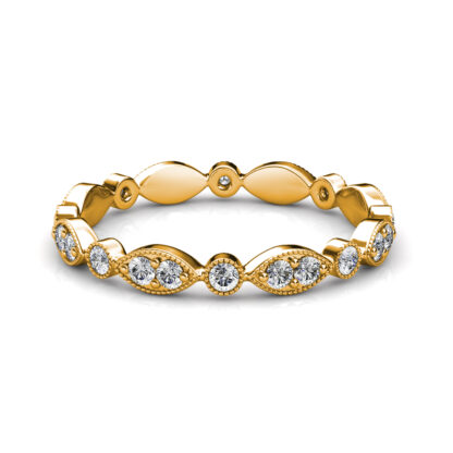 Front view of yellow gold milgrain marquise station diamond eternity band