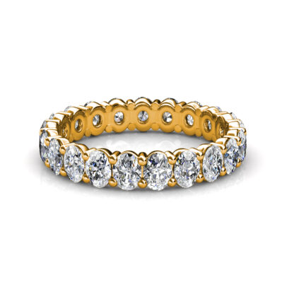 Front view of yellow gold oval diamond full eternity ring