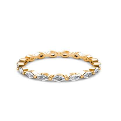 Front view of yellow gold marquise diamond station eternity ring