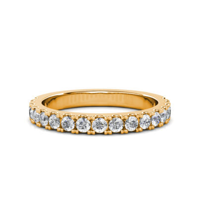 Front view of yellow gold half eternity diamond ring