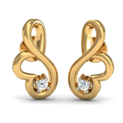 Yellow gold diamond stud earrings, front view