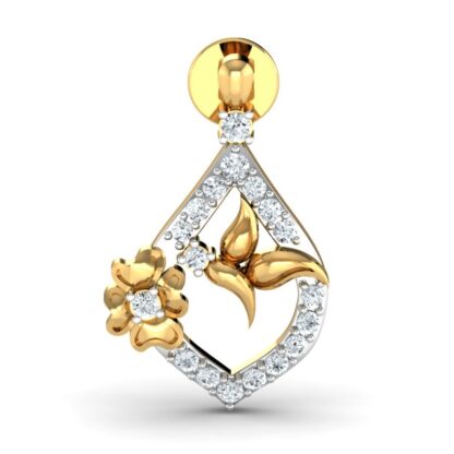 Yellow gold refined diamond stud earrings, close-up