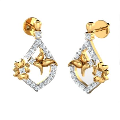 Yellow gold refined diamond stud earrings, front view
