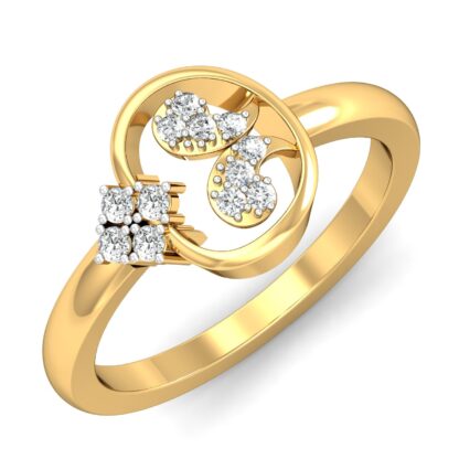 Perspective view of yellow gold oval frame diamond paisley cluster ring