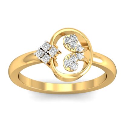 Front view of yellow gold oval frame diamond paisley cluster ring