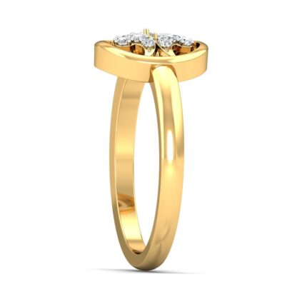 Side view of yellow gold oval frame diamond paisley cluster ring showing the band depth and setting