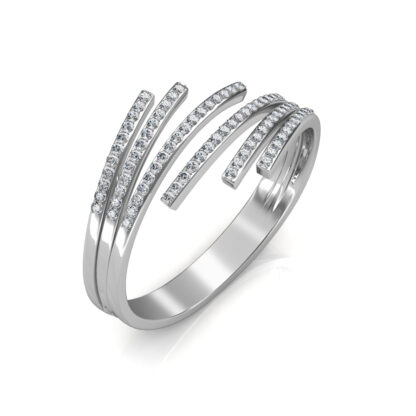 Perspective view of white gold multi-row diamond spiral wrap ring