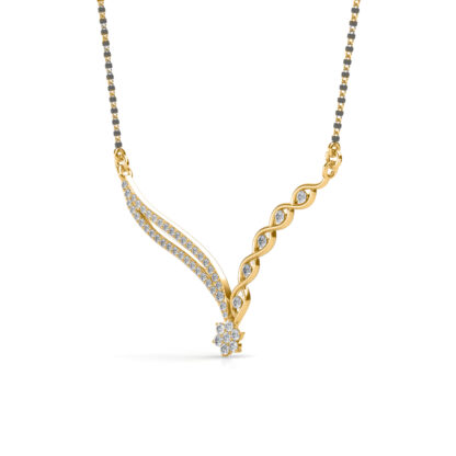 Side profile of yellow gold diamond mangalsutra pendant showing wing depth