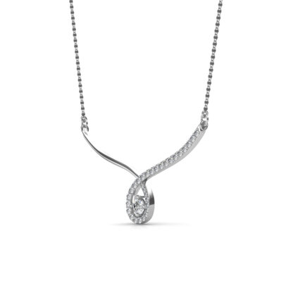 Side profile of white gold diamond mangalsutra pendant showing bar depth