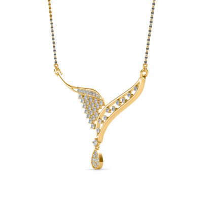 Side profile of yellow gold diamond mangalsutra pendant showing wing depth