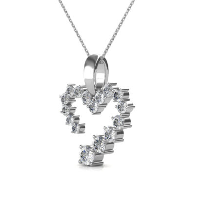 Side profile of white gold diamond heart pendant showing stone depth