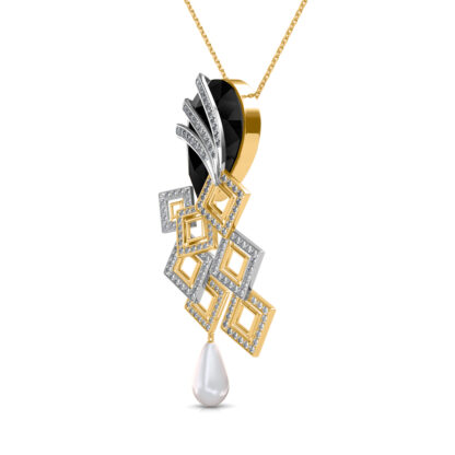 Side profile of black onyx diamond pendant showing the pearl drop depth