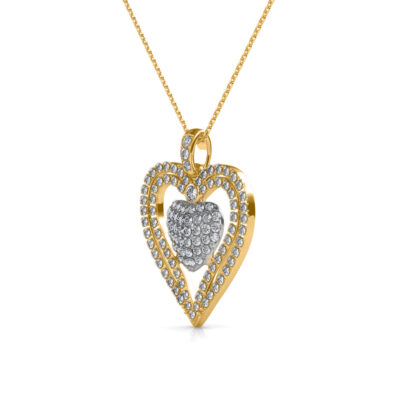 Side profile of yellow gold diamond heart pendant showing depth