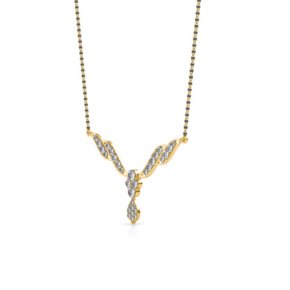 Side profile of yellow gold diamond mangalsutra pendant showing wing depth