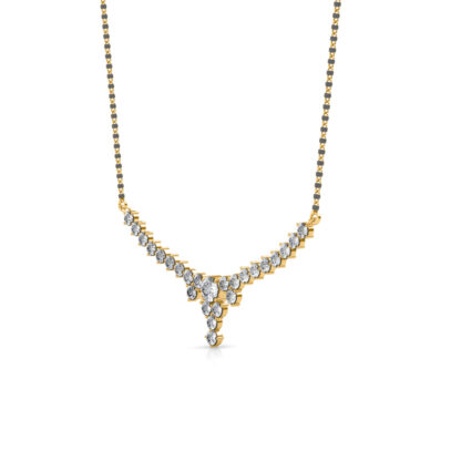 Side profile of yellow gold diamond mangalsutra showing the tiered drop