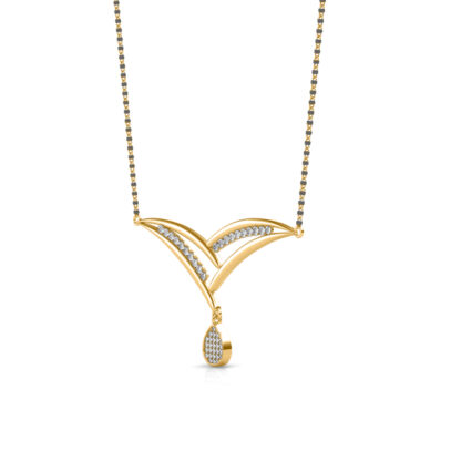 Side profile of yellow gold diamond mangalsutra pendant showing chevron depth