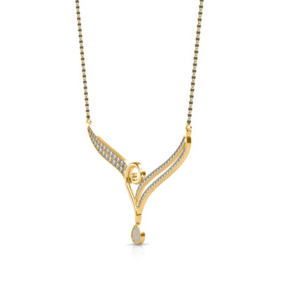 Side profile of two-tone gold diamond mangalsutra pendant showing wing depth