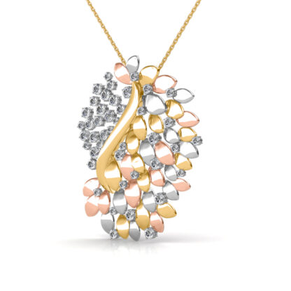 Side profile of tri-color gold bouquet pendant showing petal detailing depth