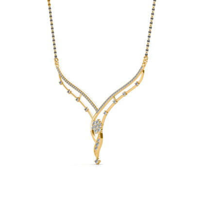 Side profile of yellow gold diamond mangalsutra pendant showing row depth